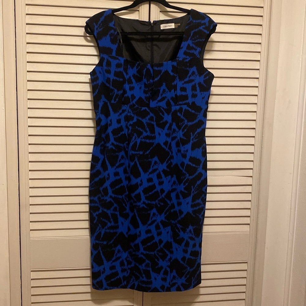 Blue and black satin cocktail dress